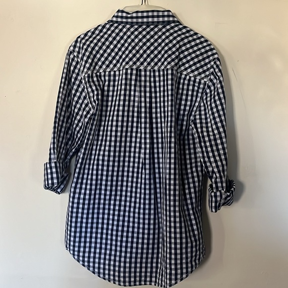 Tommy Hilfiger button down. Navy and white. New with Tags. Size M (12/14) - Picture 3 of 4